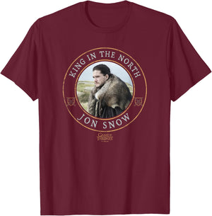 Game Of Thrones King In The North Jon Snow Circle Badge T-Shirt - T-Shirt | Maroon