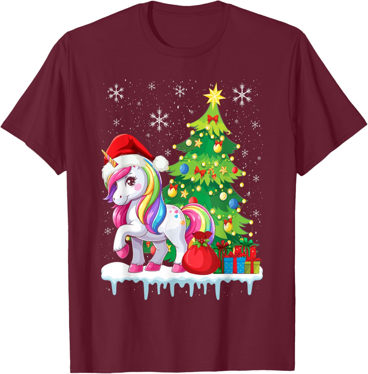 Unicorn Ugly Christmas Sweater Xmas Toddler Girls Kids Women T-Shirt - T-Shirt | Maroon