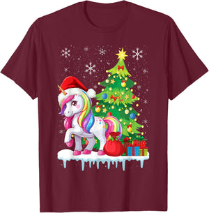 Unicorn Ugly Christmas Sweater Xmas Toddler Girls Kids Women T-Shirt - T-Shirt | Maroon