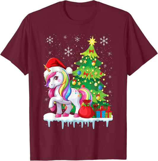 Unicorn Ugly Christmas Sweater Xmas Toddler Girls Kids Women T-Shirt - T-Shirt | Maroon