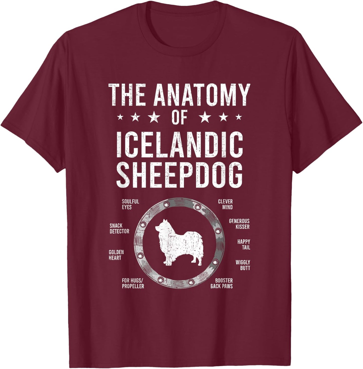 Anatomy of Icelandic Sheepdog Dog Lover T-Shirt - T-Shirt | Maroon