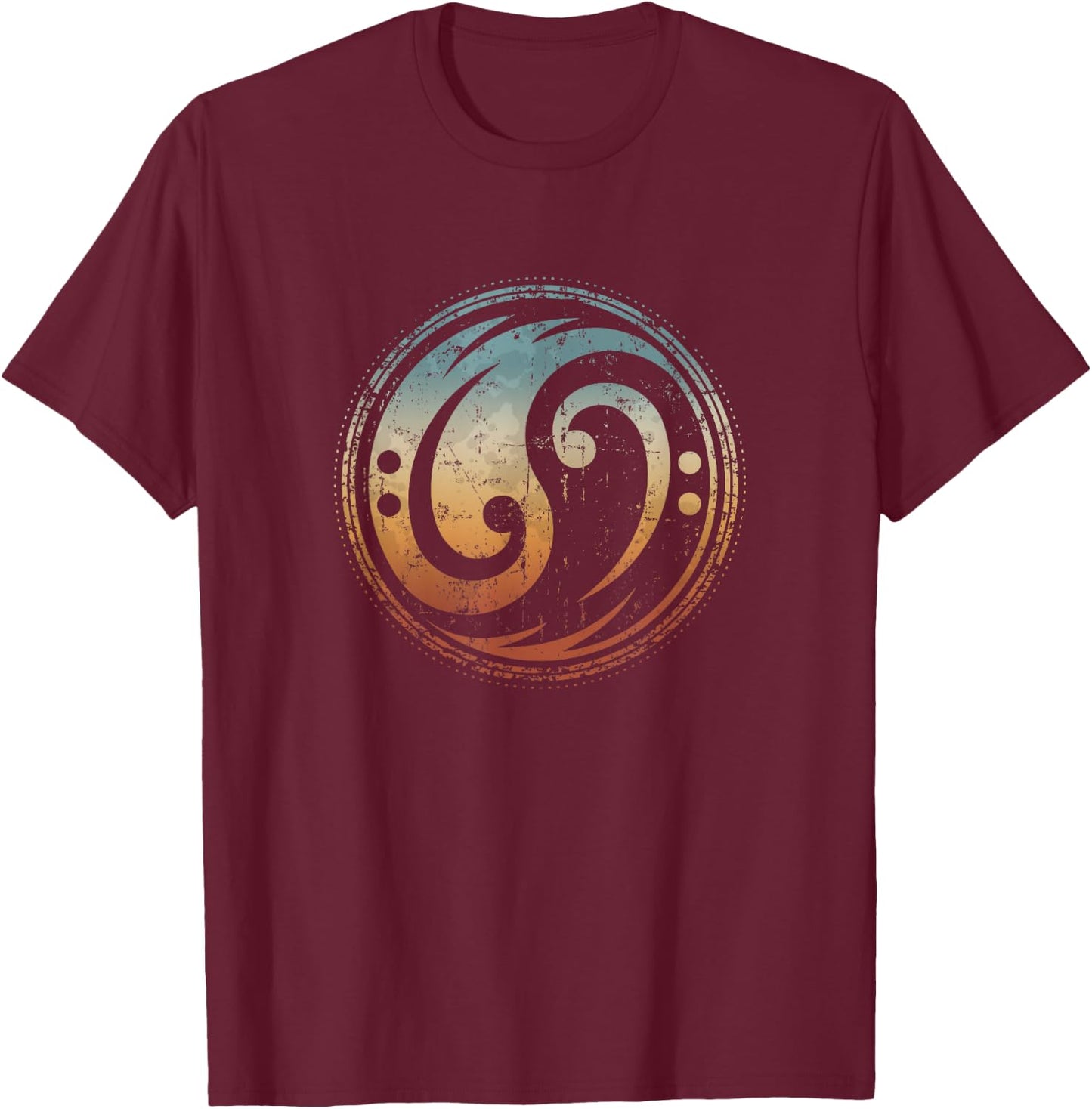 Bass Guitar Clef Yin Yang Vintage for Bassist & Bass Player T-Shirt - T-Shirt | Maroon