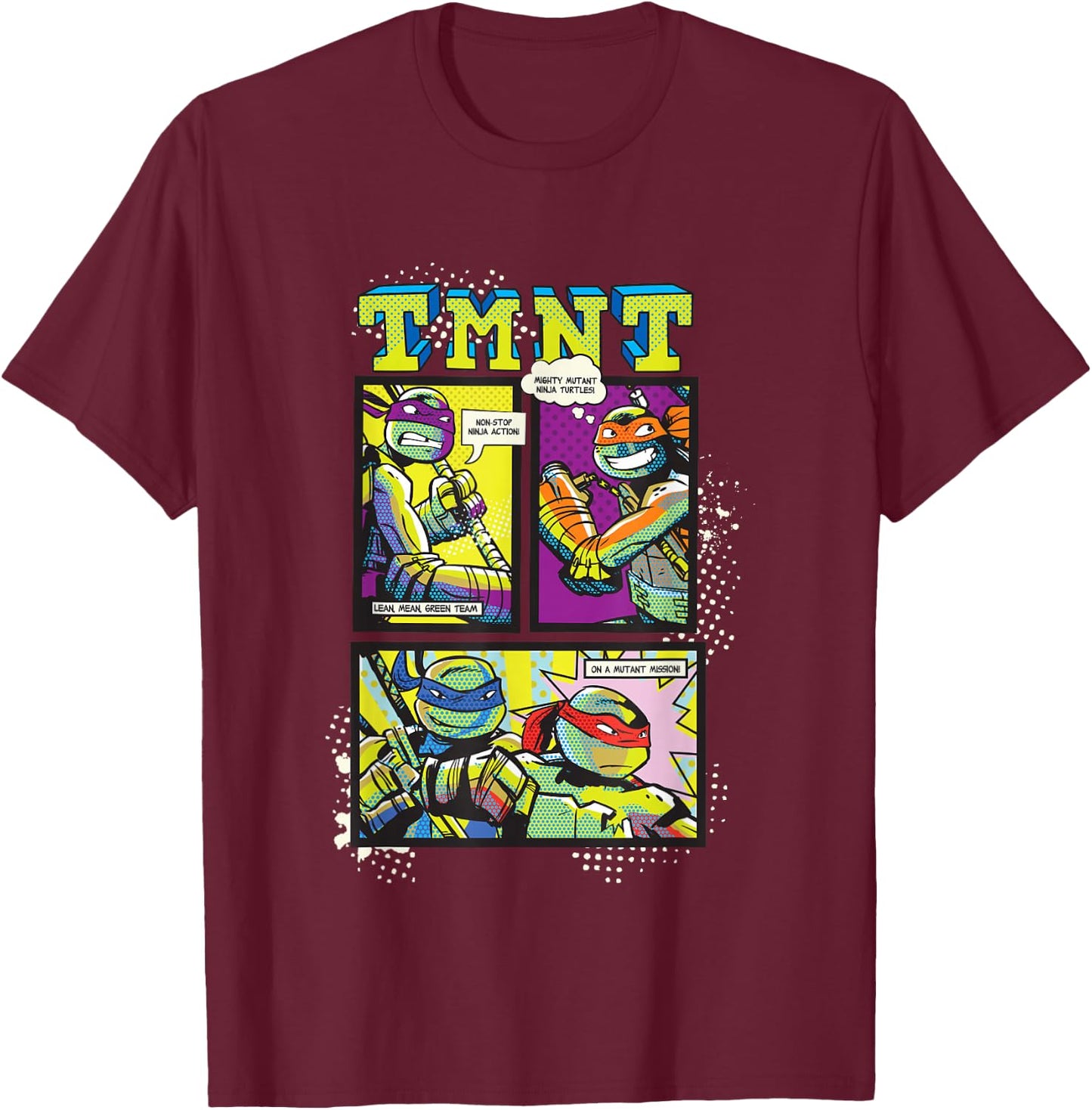 Teenage Mutant Ninja Turtles Retro Neon Comic Book Panels T-Shirt - T-Shirt | Maroon