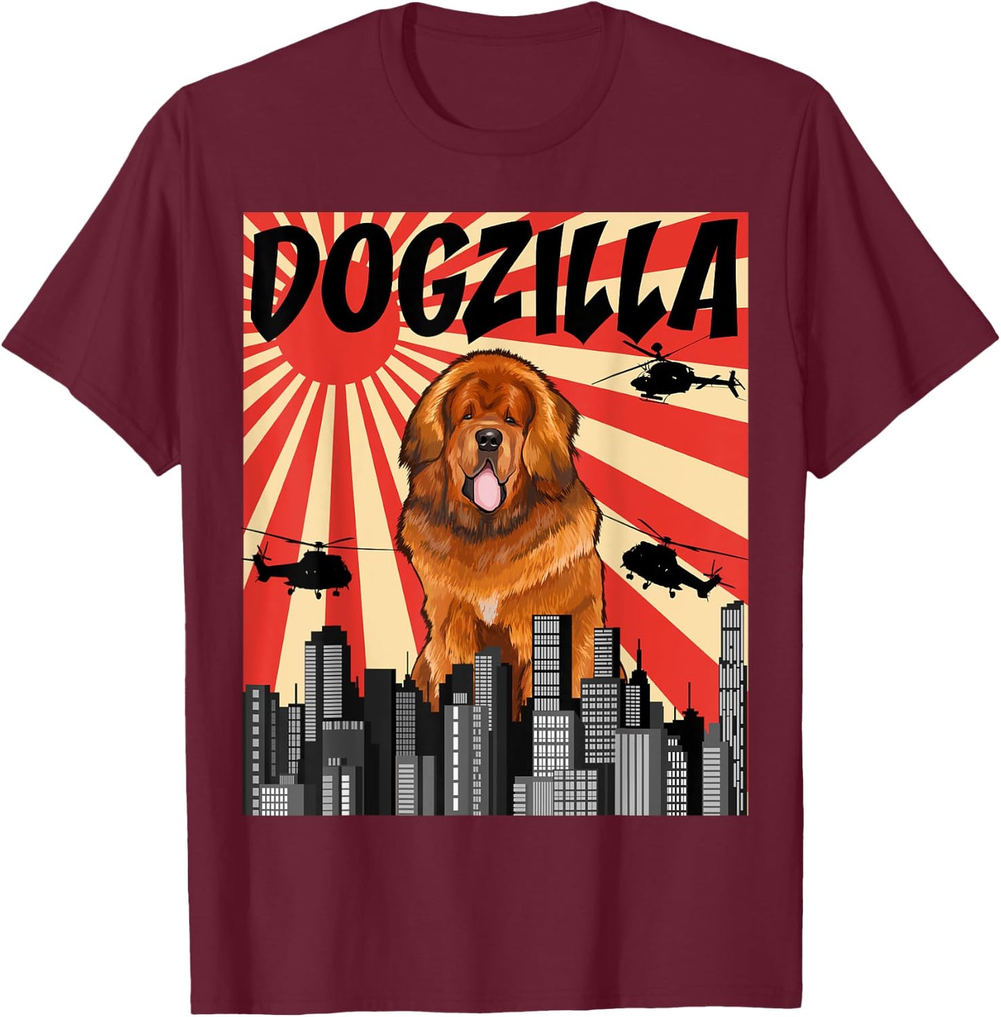 Funny Retro Japanese Dogzilla Tibetan Mastiff T-Shirt - T-Shirt | Maroon