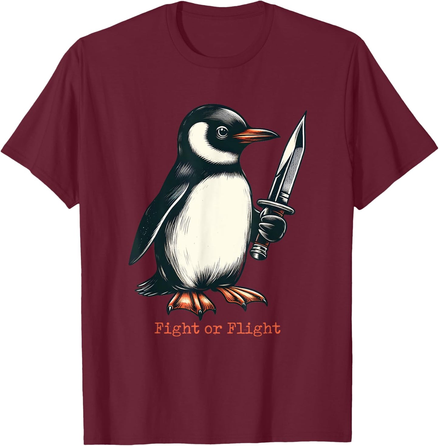 Fight or Flight Penguin T-Shirt - T-Shirt | Maroon