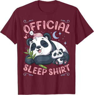 Official Sleep Shirt, Panda Bear with Puppy T-Shirt - T-Shirt | Maroon