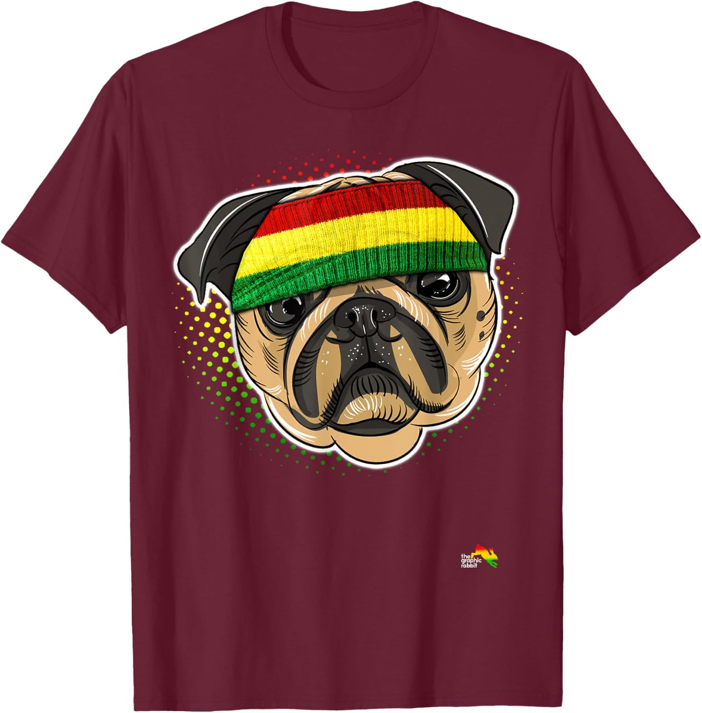 Reggae Pug Dog Rastafarian Animal - Puggle Men Women Kids T-Shirt - T-Shirt | Maroon