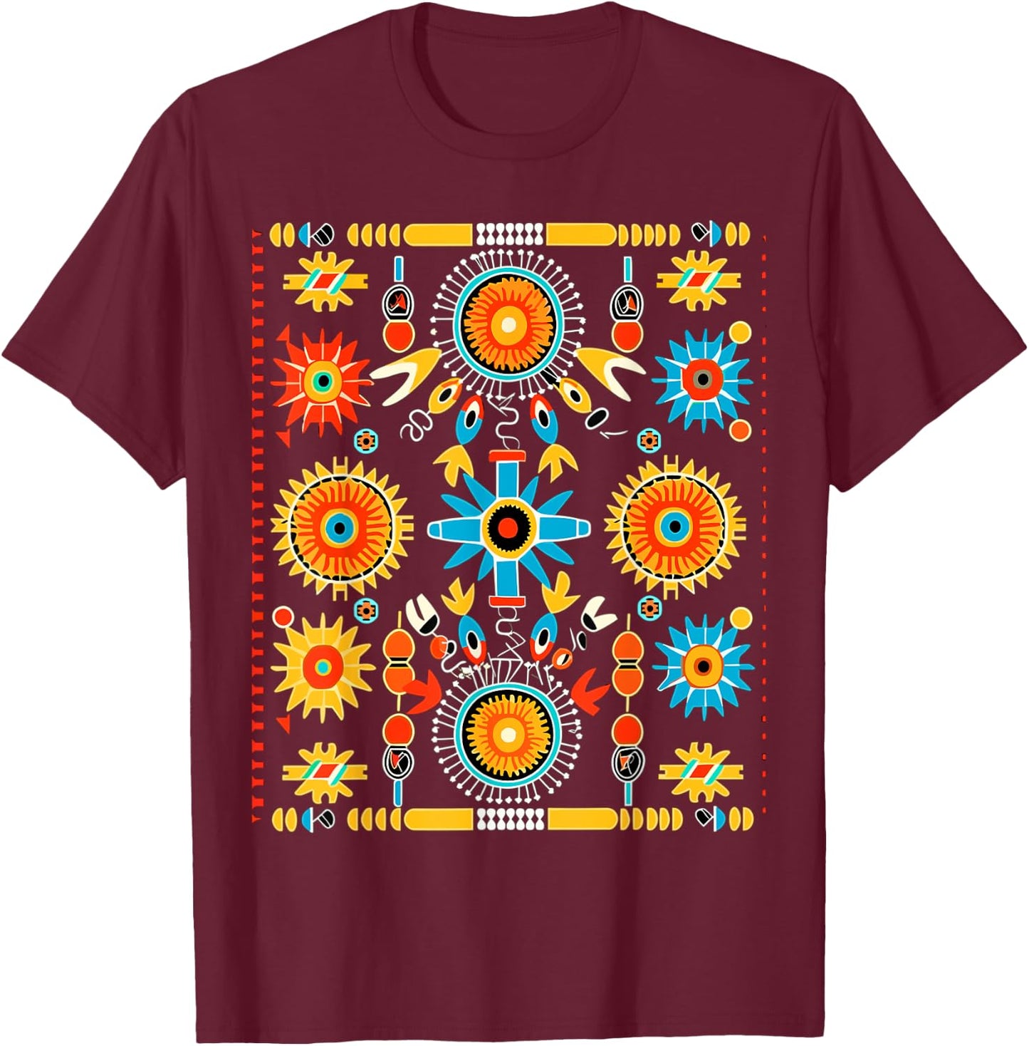 Native American Tribal Art Navajo Textile Design Style T-Shirt - T-Shirt | Maroon