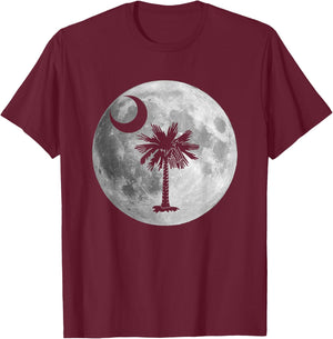 South Carolina Flag Palmetto Tree Moon In Moon Silhouette T-Shirt - T-Shirt | Maroon