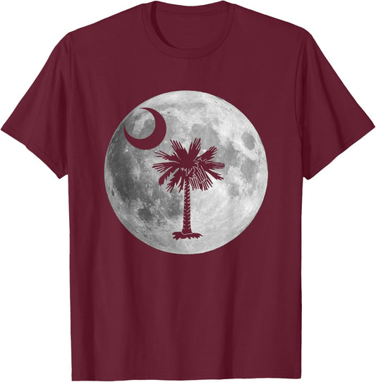 South Carolina Flag Palmetto Tree Moon In Moon Silhouette T-Shirt - T-Shirt | Maroon