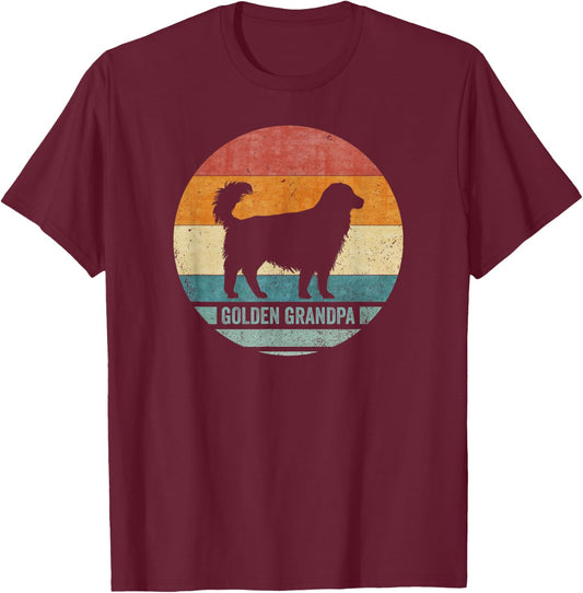 Vintage Retro Golden Retriever Dog Grandpa Silhouette Sunset T-Shirt - T-Shirt | Maroon
