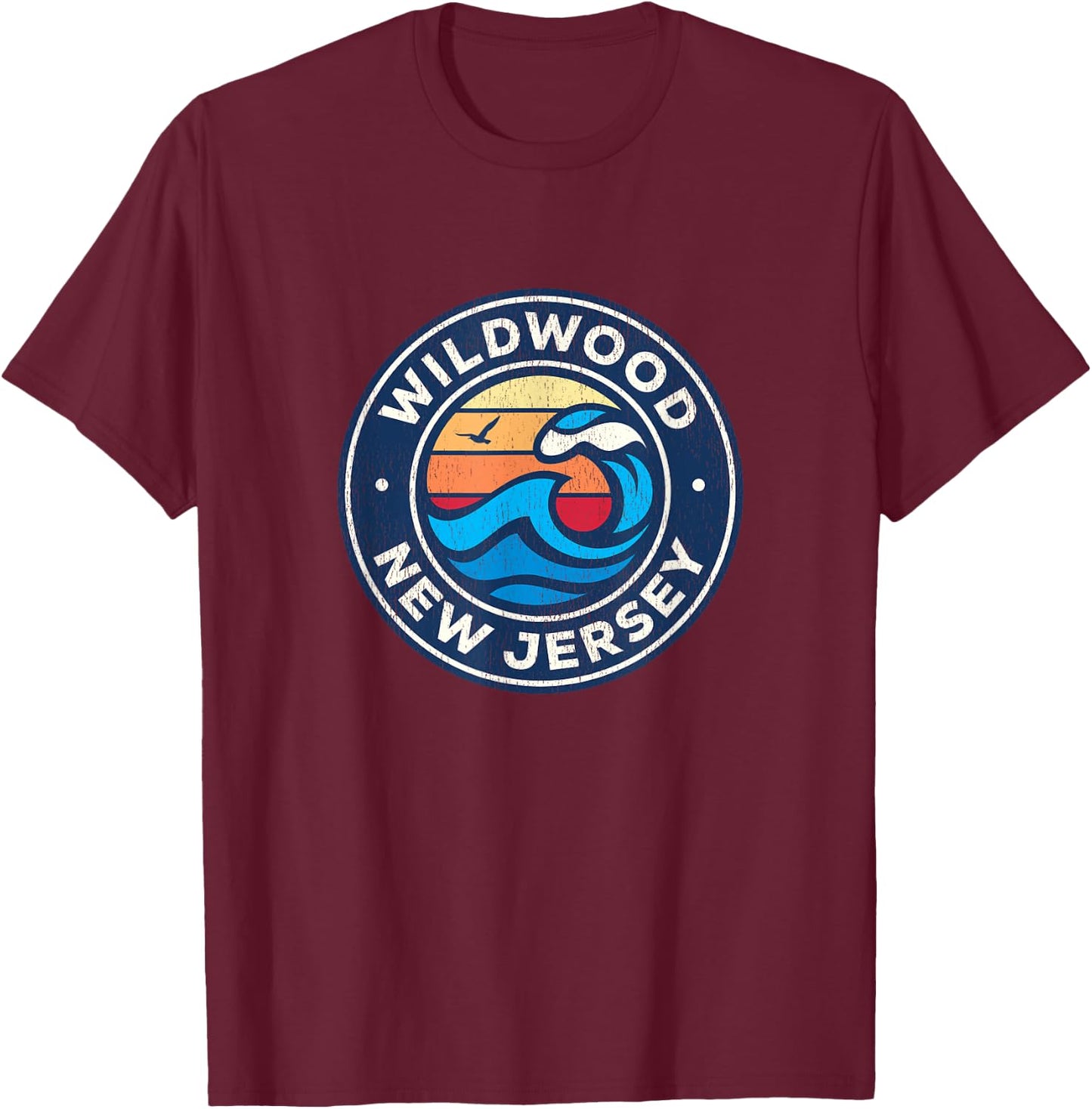 Wildwood New Jersey NJ Vintage Nautical Waves Design T-Shirt - T-Shirt | Maroon