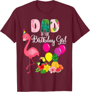 Flamingo Birthday Dad Of The Birthday Girl Flamingo Birthday T-Shirt - T-Shirt | Maroon