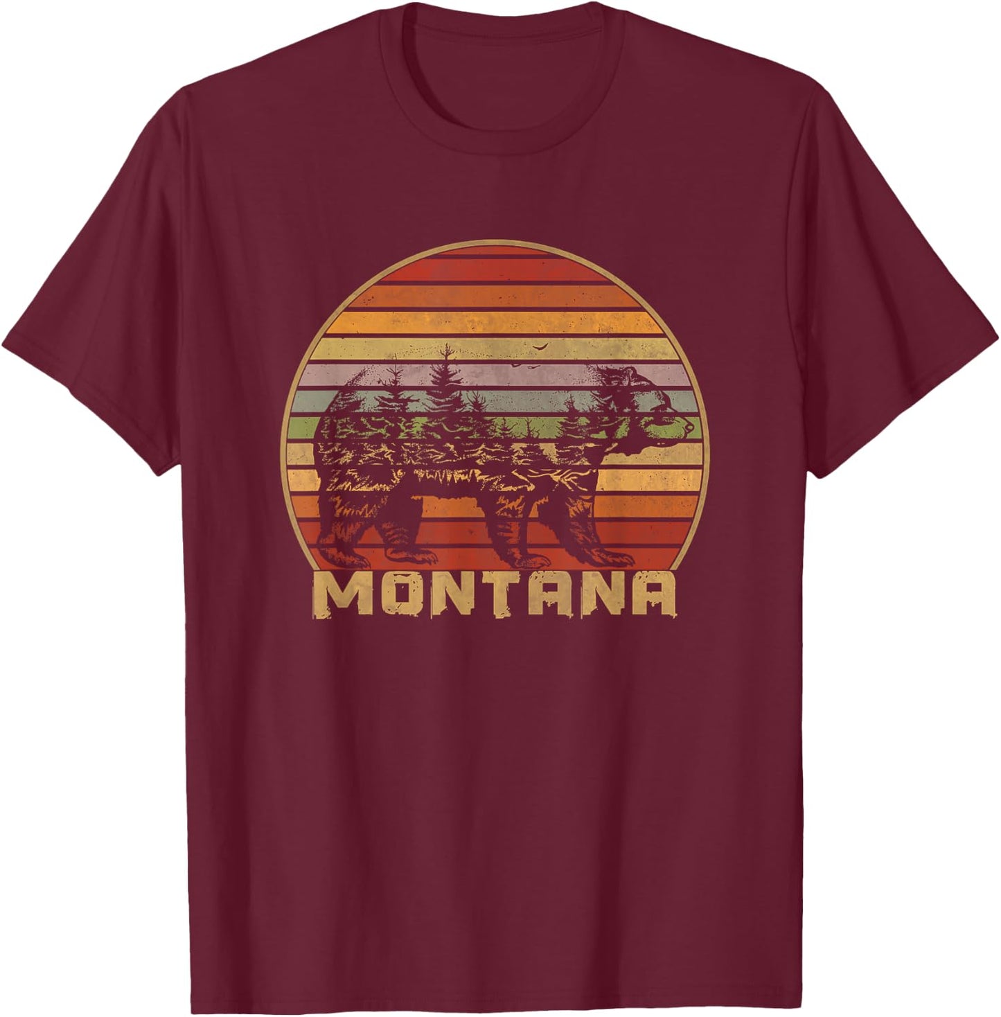 Montana Vintage Grizzly Bear Natural Retro T-Shirt - T-Shirt | Maroon
