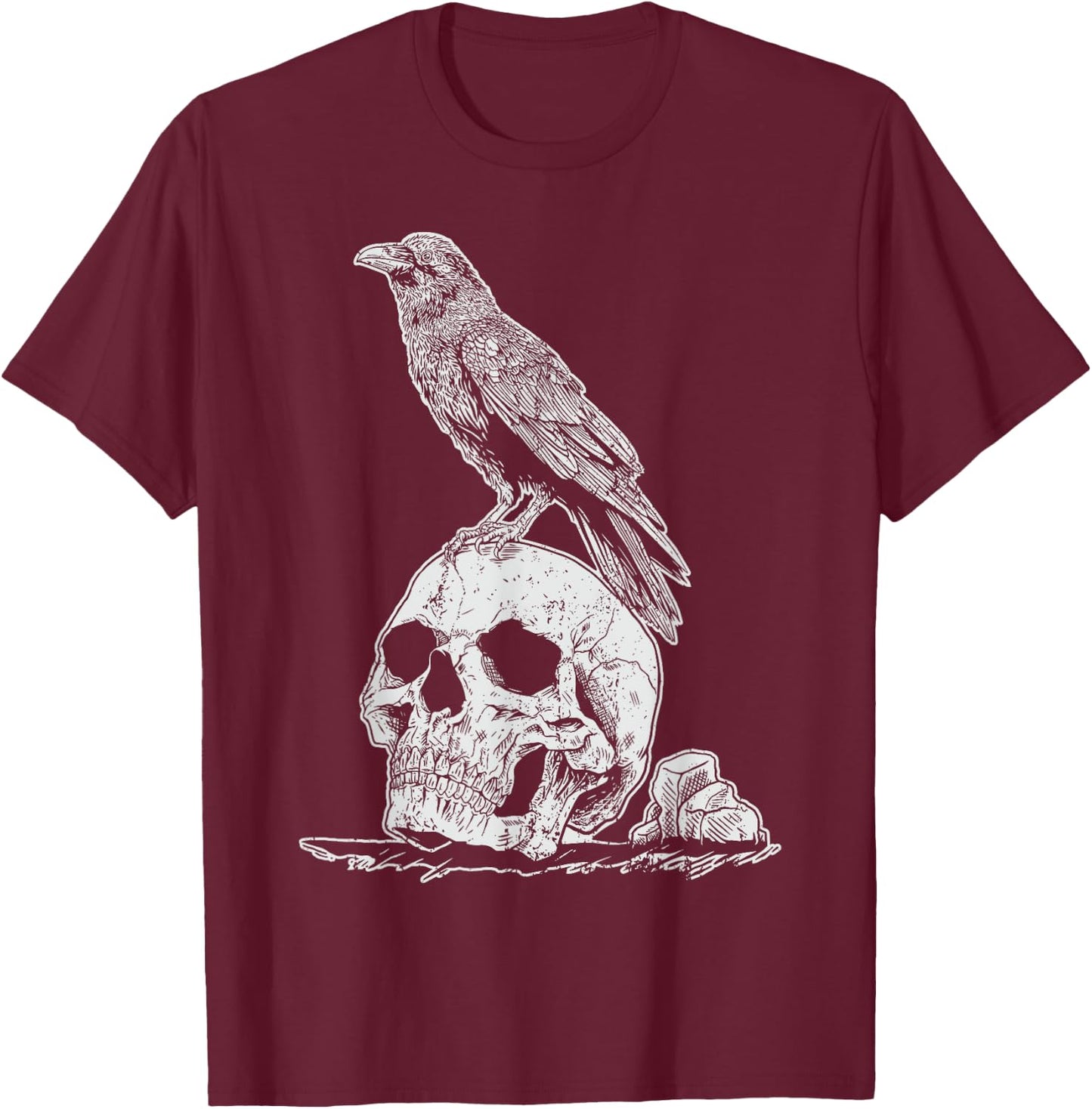 Gothic Animal Raven Creepy Bird Skull Spooky Viking Crow T-Shirt - T-Shirt | Maroon