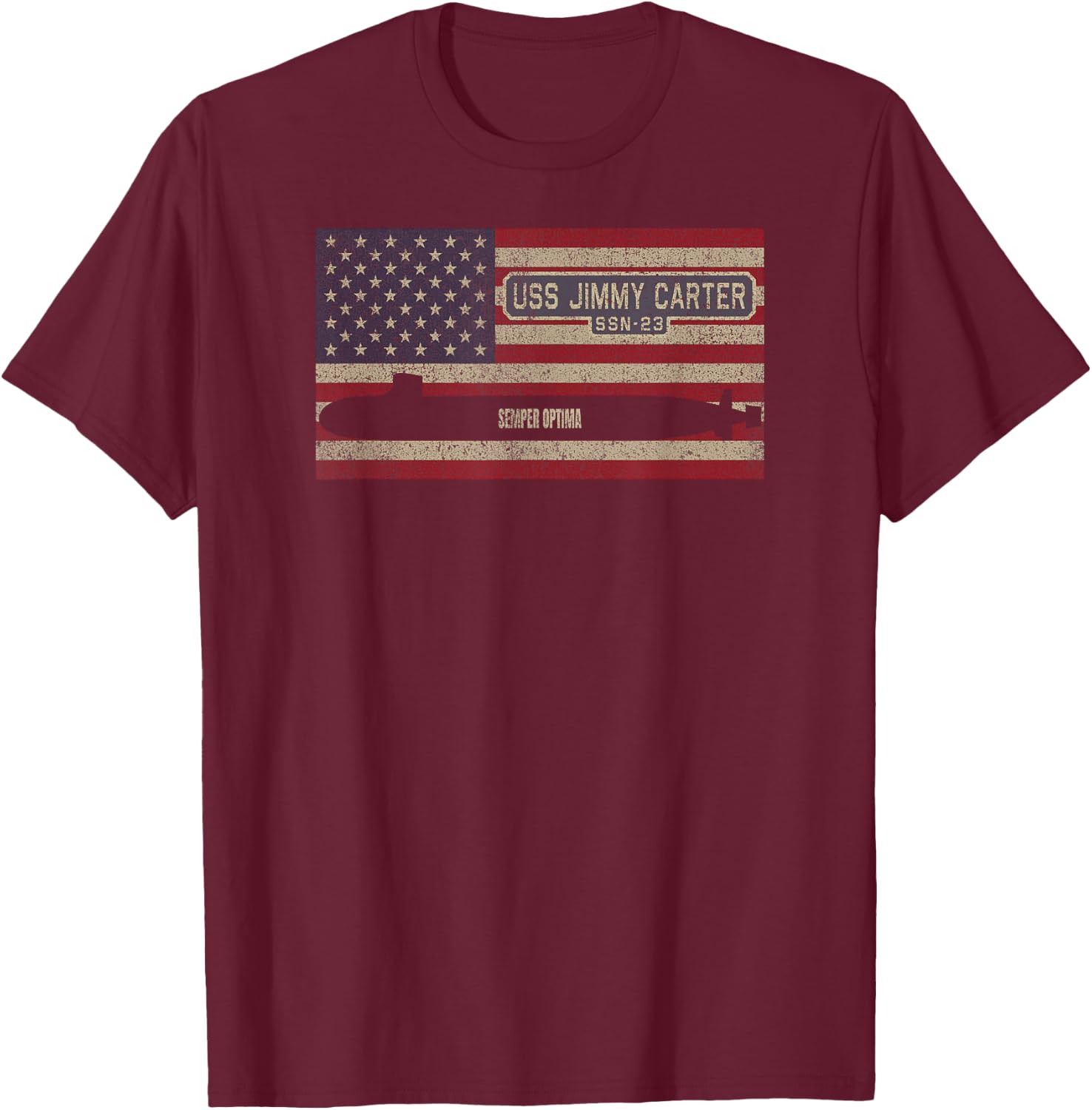 USS Jimmy Carter SSN-23 Submarine USA American Flag T-Shirt - T-Shirt | Maroon