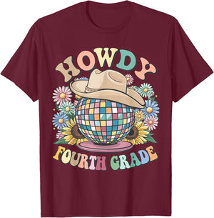 Howdy Fourth Grade Cowgirl Western 4th Grade Back to School T-Shirt - T-Shirt | Maroon