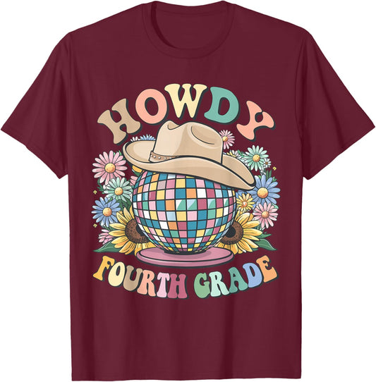 Howdy Fourth Grade Cowgirl Western 4th Grade Back to School T-Shirt - T-Shirt | Maroon