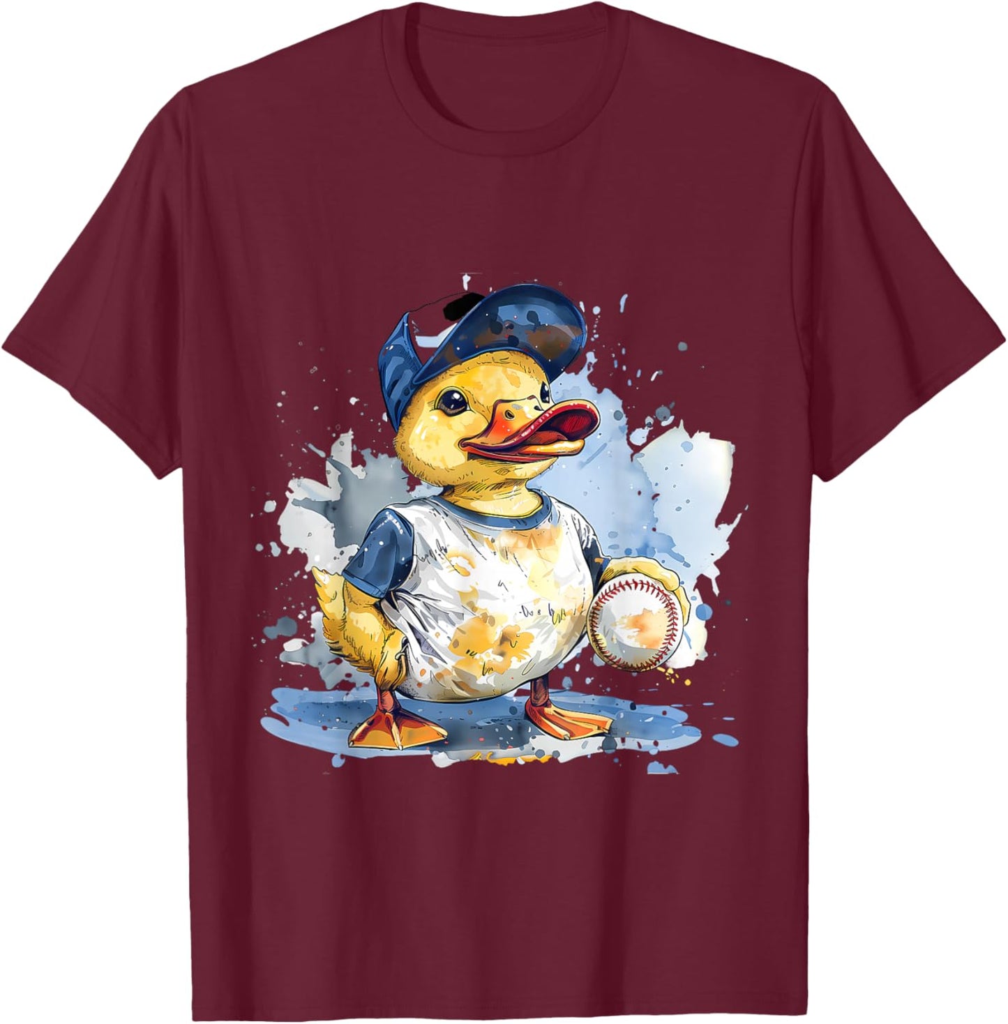 Baseball Player Rubber Duck Watercolor Sport T-Shirt - T-Shirt | Maroon