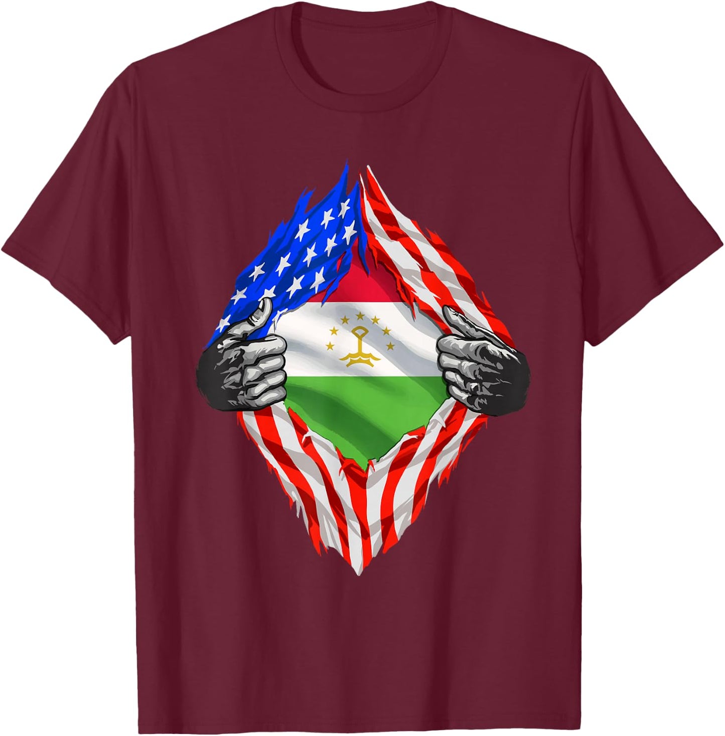 Super Tajik Heritage Proud Tajikistan Roots USA Flag T-Shirt - T-Shirt | Maroon