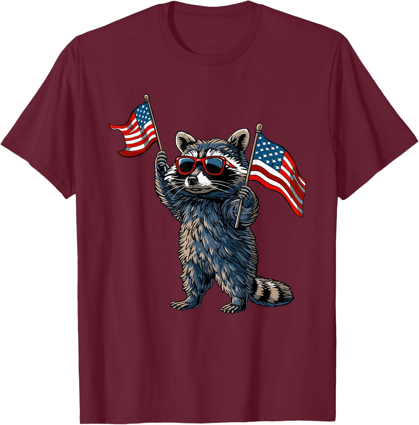 Raccoon Patriotic 4th Of July USA American Flag T-Shirt - T-Shirt | Maroon