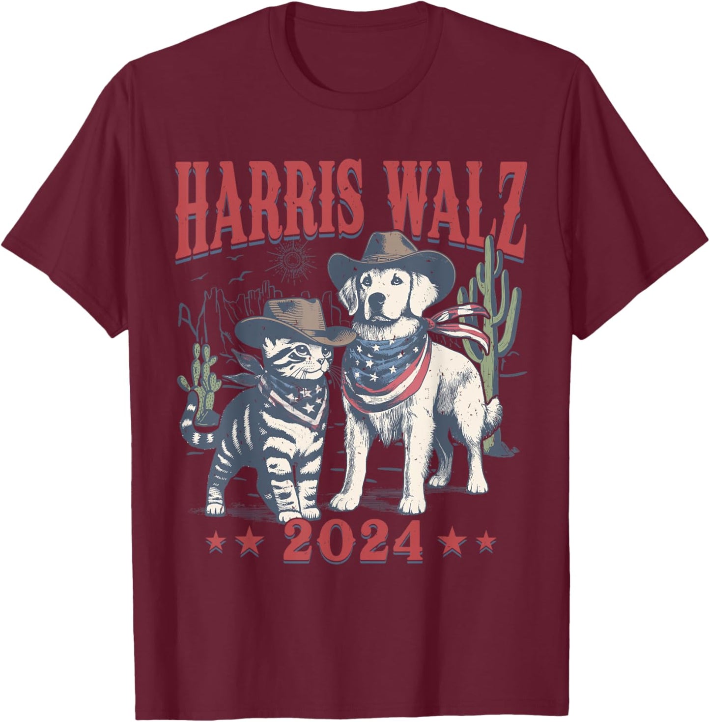 Harris Walz Cowboy This Childless Cat Dog Lady Kamala T-Shirt - T-Shirt | Maroon