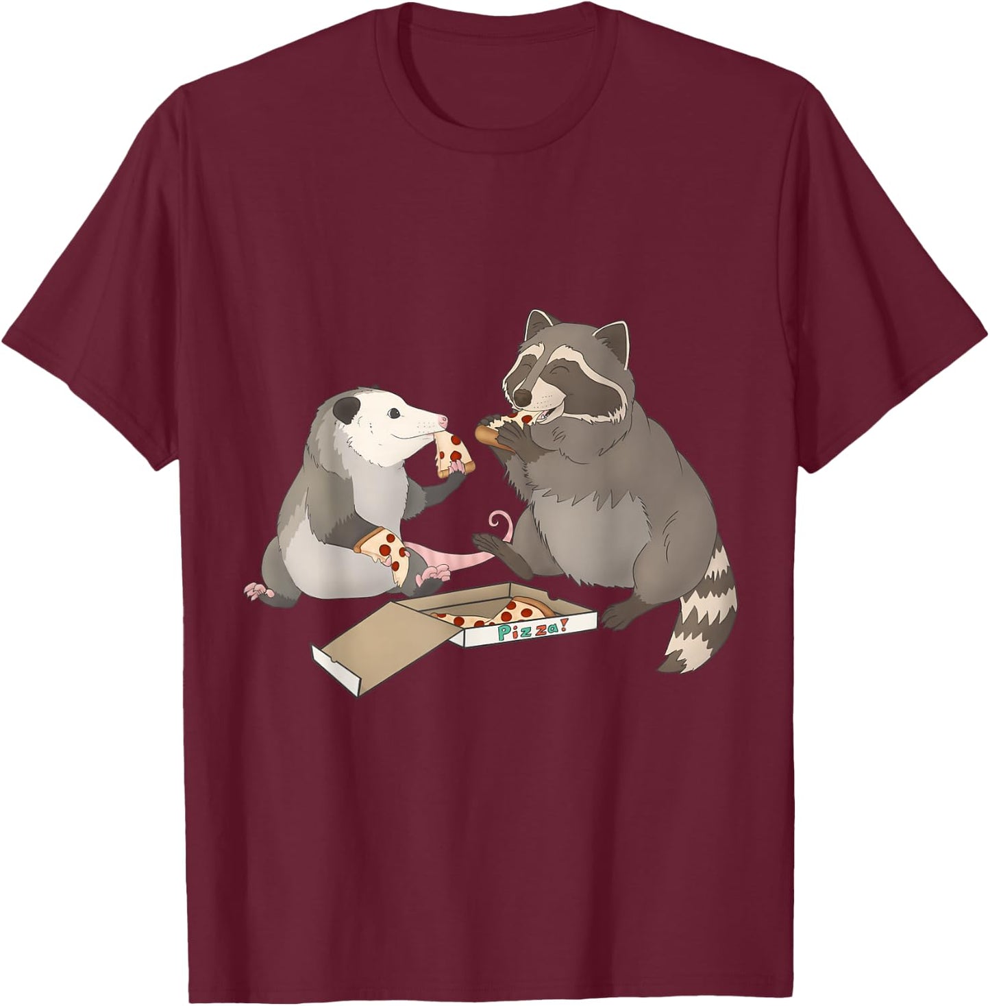 Possum and Raccoon eating pizza T-Shirt - T-Shirt | Maroon