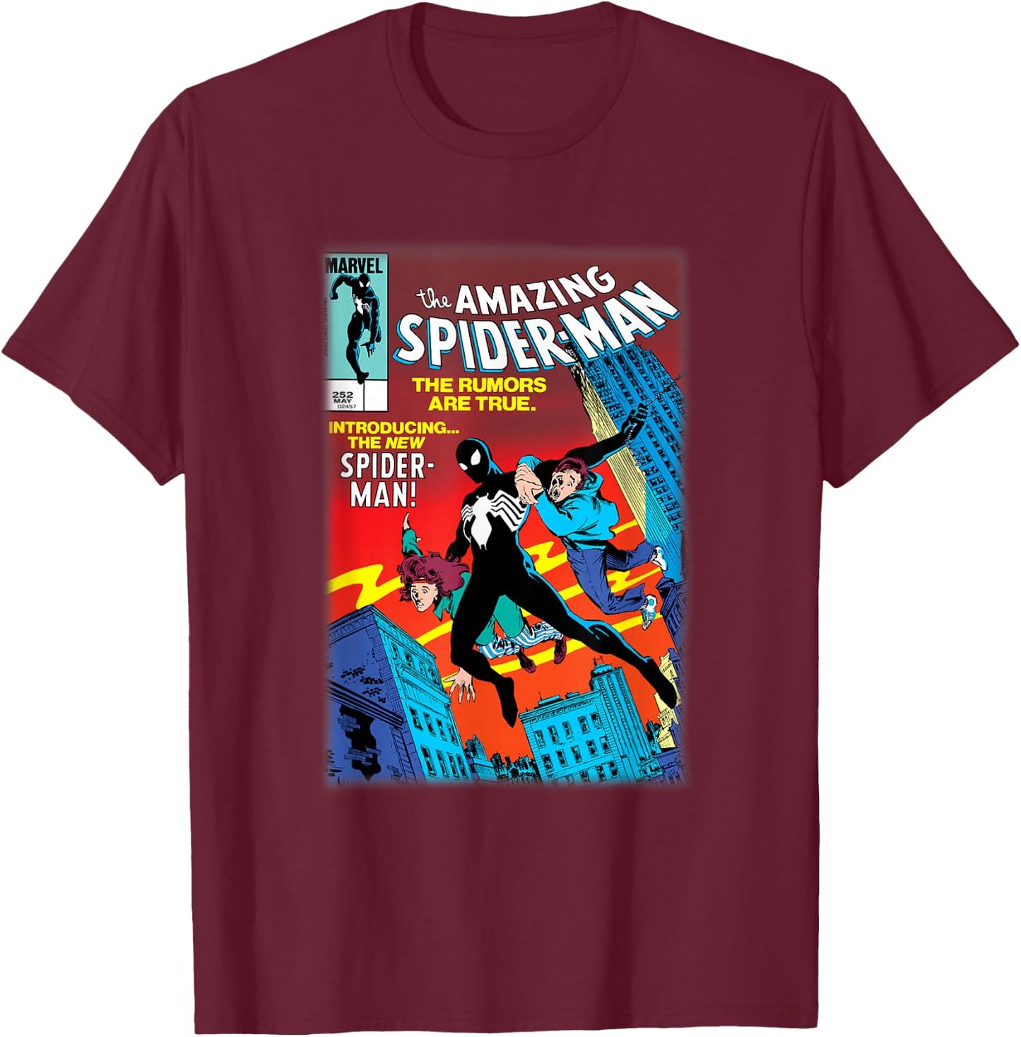 Marvel Spider-Man Introducing Black Suit Spider-Man Cover T-Shirt - T-Shirt | Maroon
