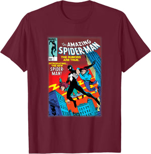 Marvel Spider-Man Introducing Black Suit Spider-Man Cover T-Shirt - T-Shirt | Maroon