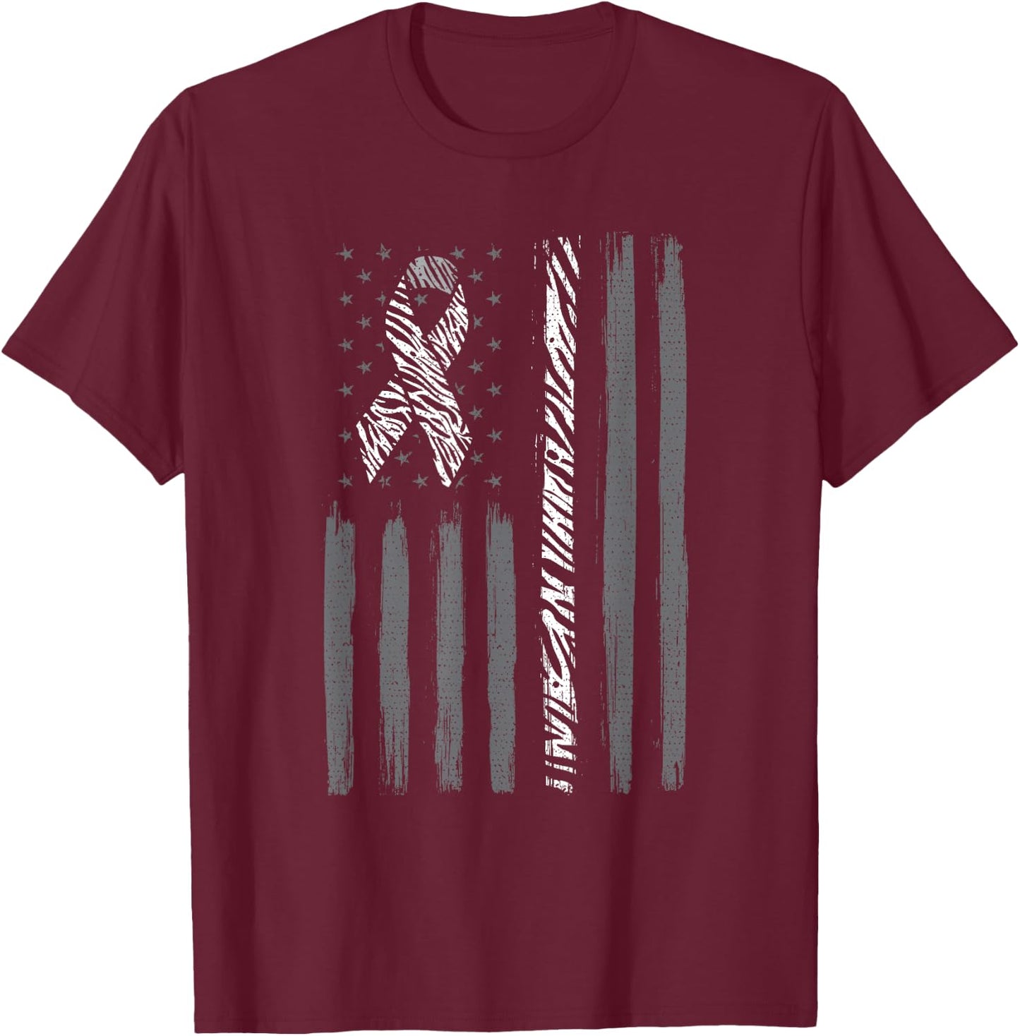Zebra ribbon us flag carcinoid cancer awareness T-Shirt - T-Shirt | Maroon
