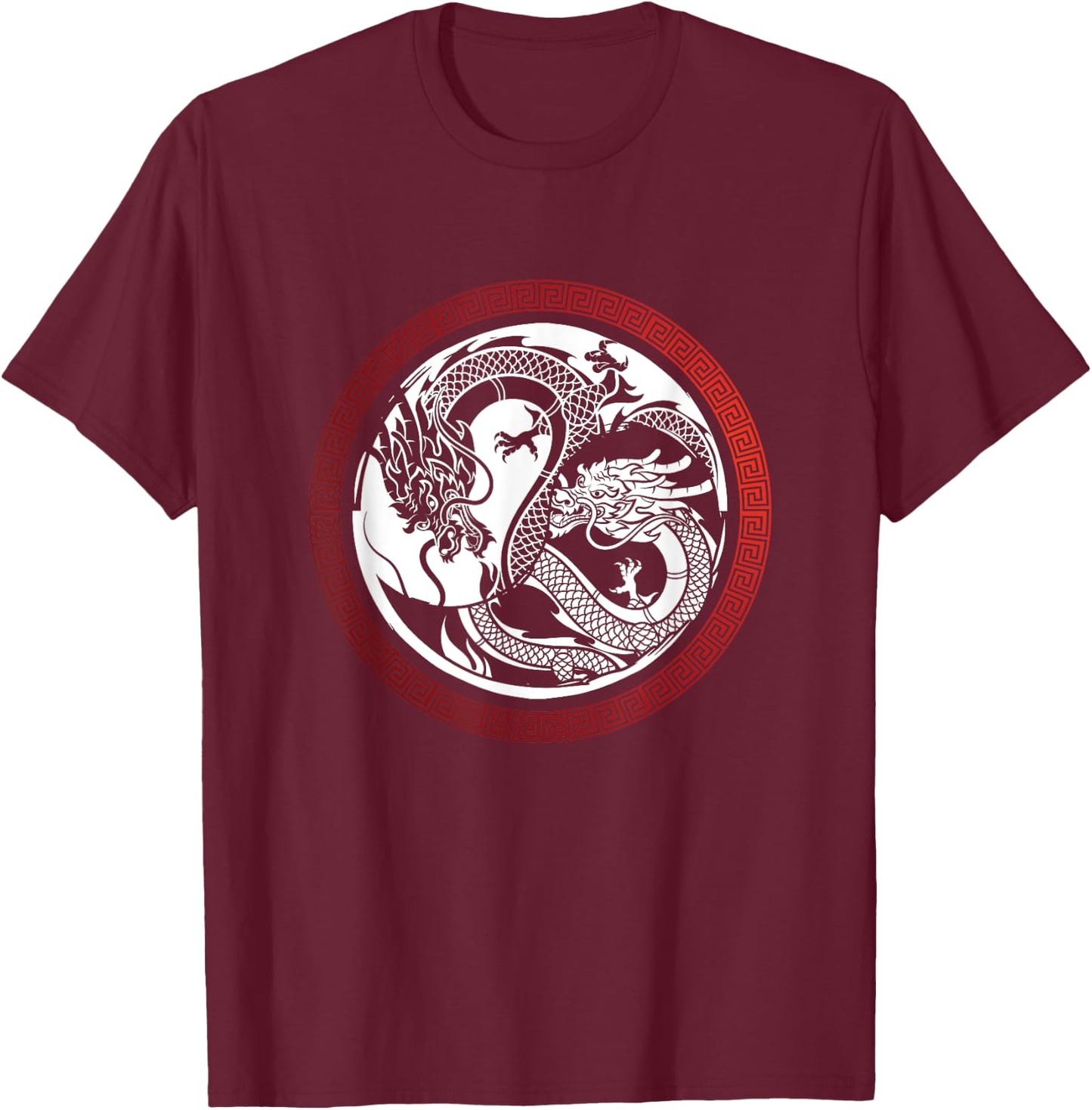 Chinese Asian Meditation Yin and Yang Dragon Gift T-Shirt - T-Shirt | Maroon