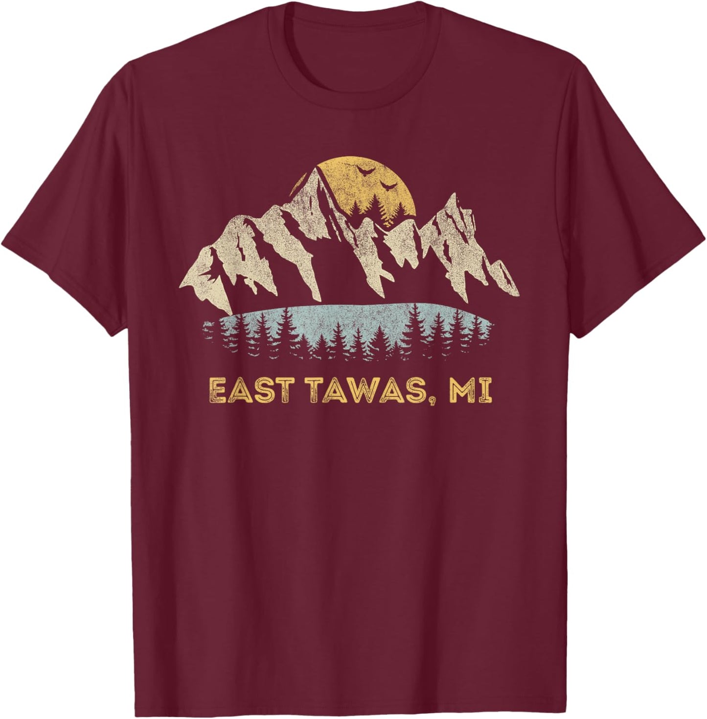 East Tawas Michigan Mountain Sunset Sunrise MI T-Shirt - T-Shirt | Maroon