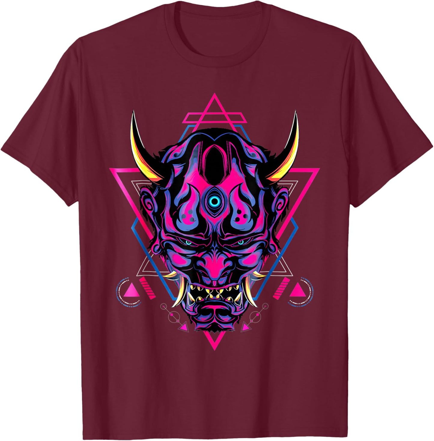 Samurai Demon Oni Akuma Mask Bushido Spirit Japanese T-Shirt - T-Shirt | Maroon
