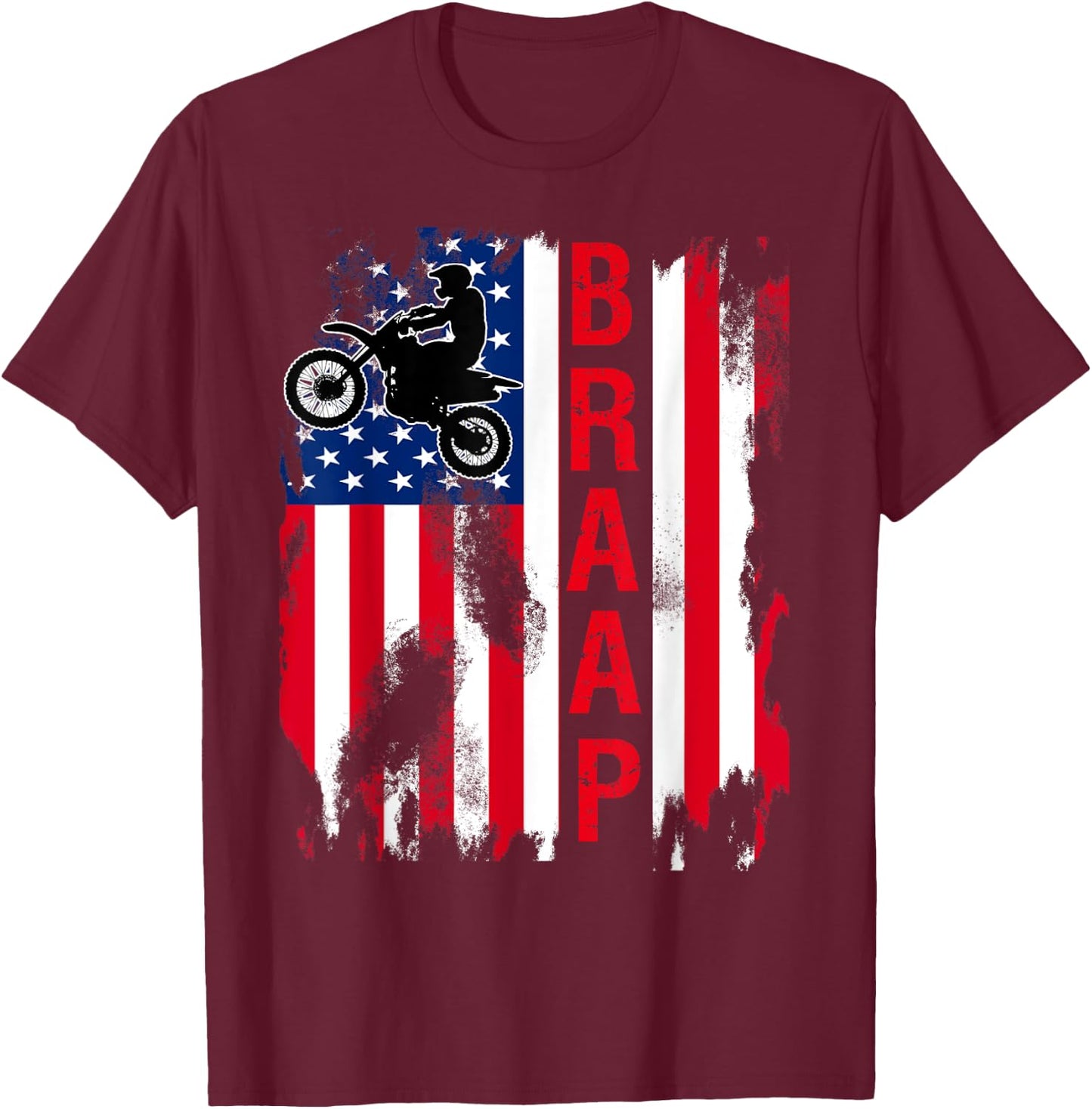 Dirt Bike American Flag Motocross 4th of july T-Shirt - T-Shirt | Maroon
