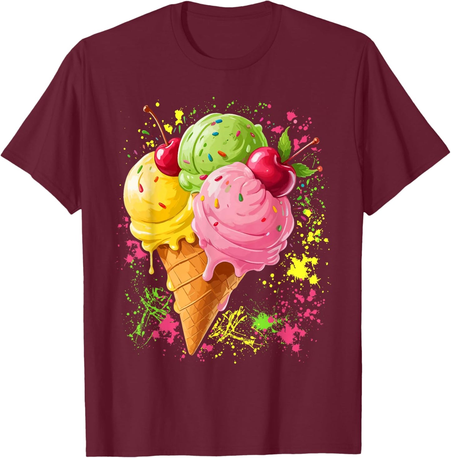 Ice Cream for Girls & Women - Ice Cream Cone T-Shirt - T-Shirt | Maroon