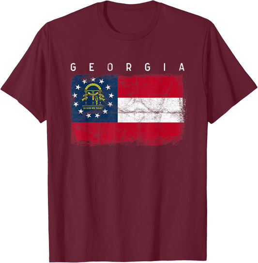 Georgia Vintage Distressed Home State Flag Design T-Shirt - T-Shirt | Maroon