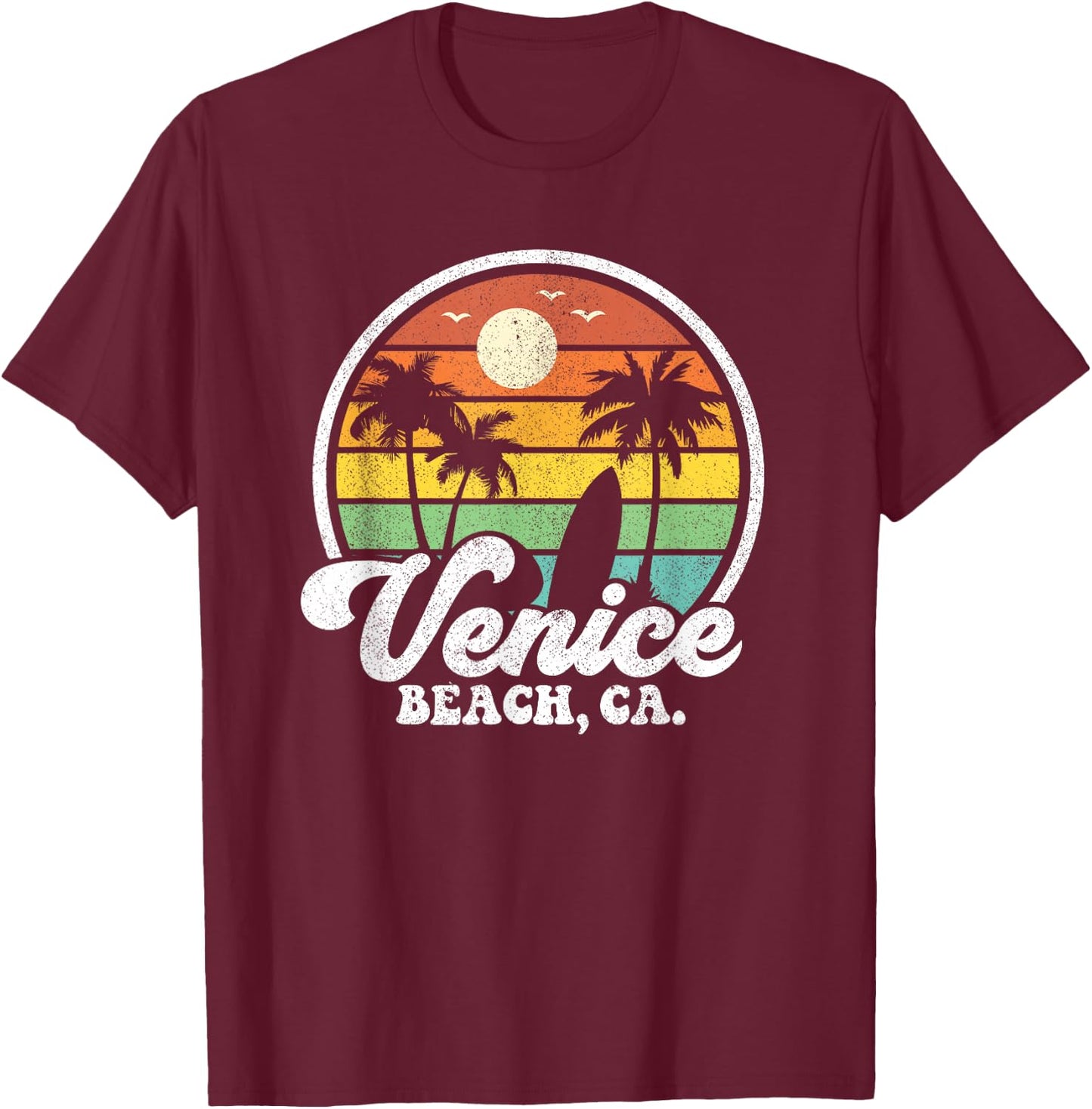 Vintage Venice Beach California CA Surfing Retro Surf Gift T-Shirt - T-Shirt | Maroon
