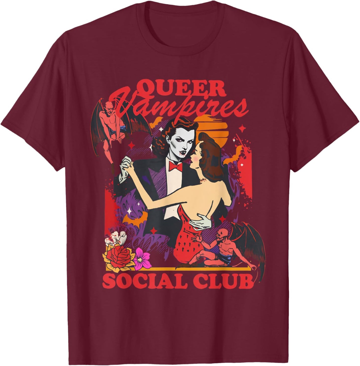 Queer Vampires Gay Lesbian Bisexua Trans Girl Halloween T-Shirt - T-Shirt | Maroon