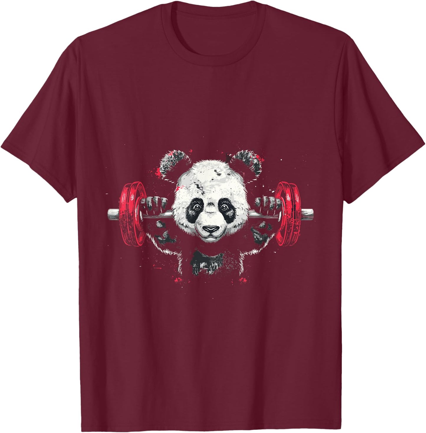 Panda Bear Deadlift, Weightlifting Gym Design T-Shirt - T-Shirt | Maroon