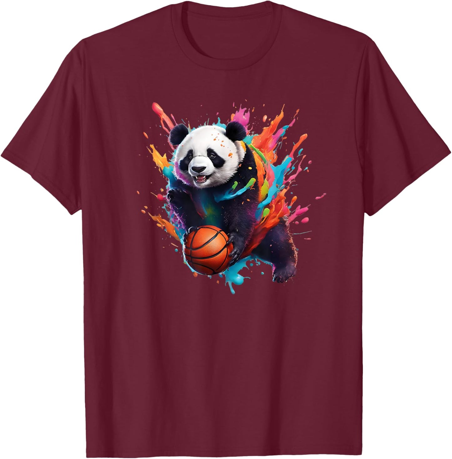 Basketball Panda Slam Dunk T-Shirt - T-Shirt | Maroon