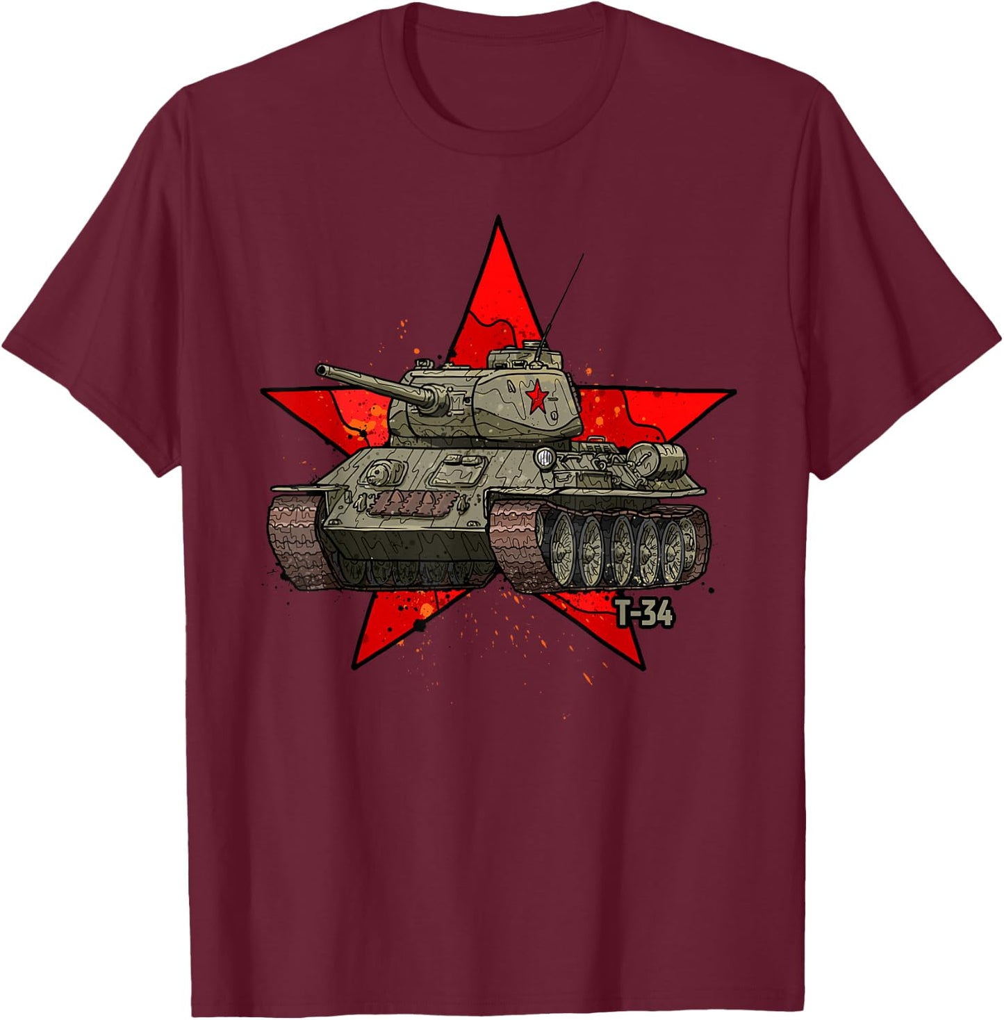 T-34 Soviet Tank WWII Russian Army Red Star T-Shirt - T-Shirt | Maroon