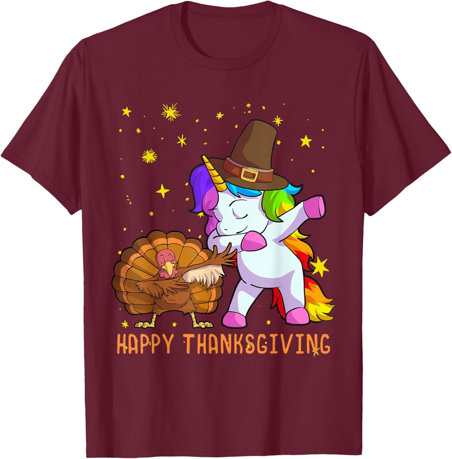 Cute Unicorn Thanksgiving Shirt For Girls Pilgrim Hat Turkey T-Shirt - T-Shirt | Maroon