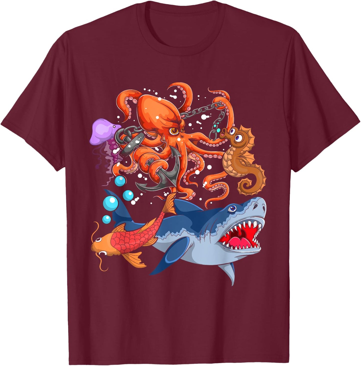 Octopus Jellyfish Seahorse Shark Zookeeper Kids Ocean Animal T-Shirt - T-Shirt | Maroon