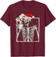 Christmas Skeleton With Smiling Skull Drinking Coffee Latte T-Shirt - T-Shirt | Maroon