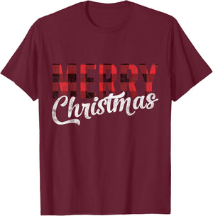 Merry Christmas Gift Family Xmas Red Buffalo Plaid Woman T-Shirt - T-Shirt | Maroon