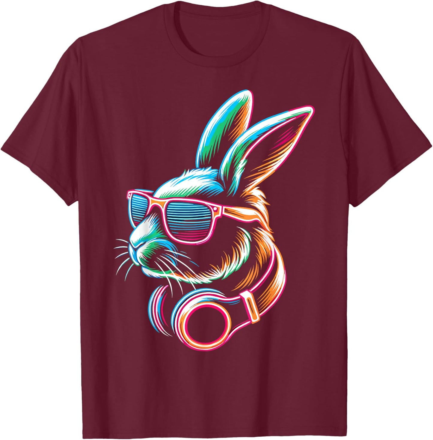 Bunny Rabbit With Sunglasses And DJ Headphones T-Shirt - T-Shirt | Maroon