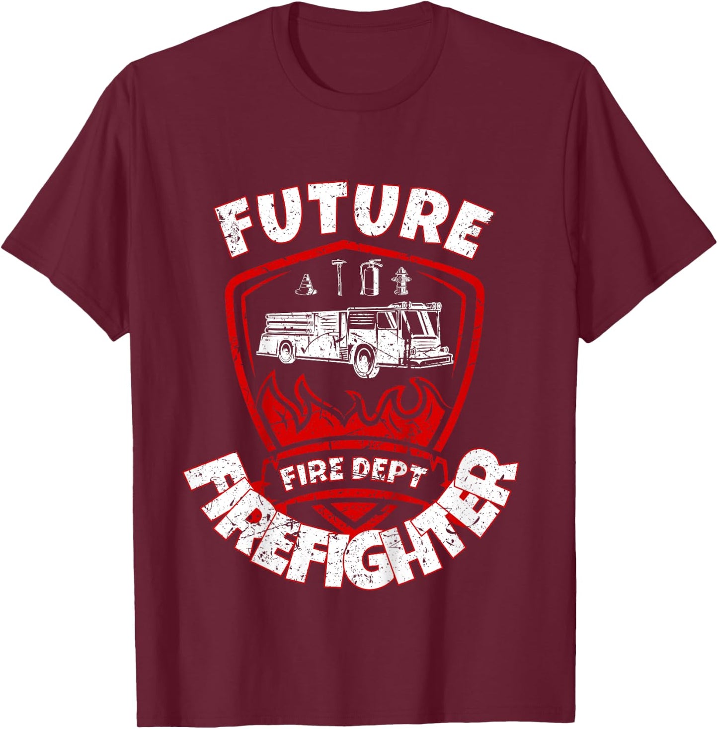 Future Firefighter Cute Kids Firetruck Fireman T-Shirt - T-Shirt | Maroon
