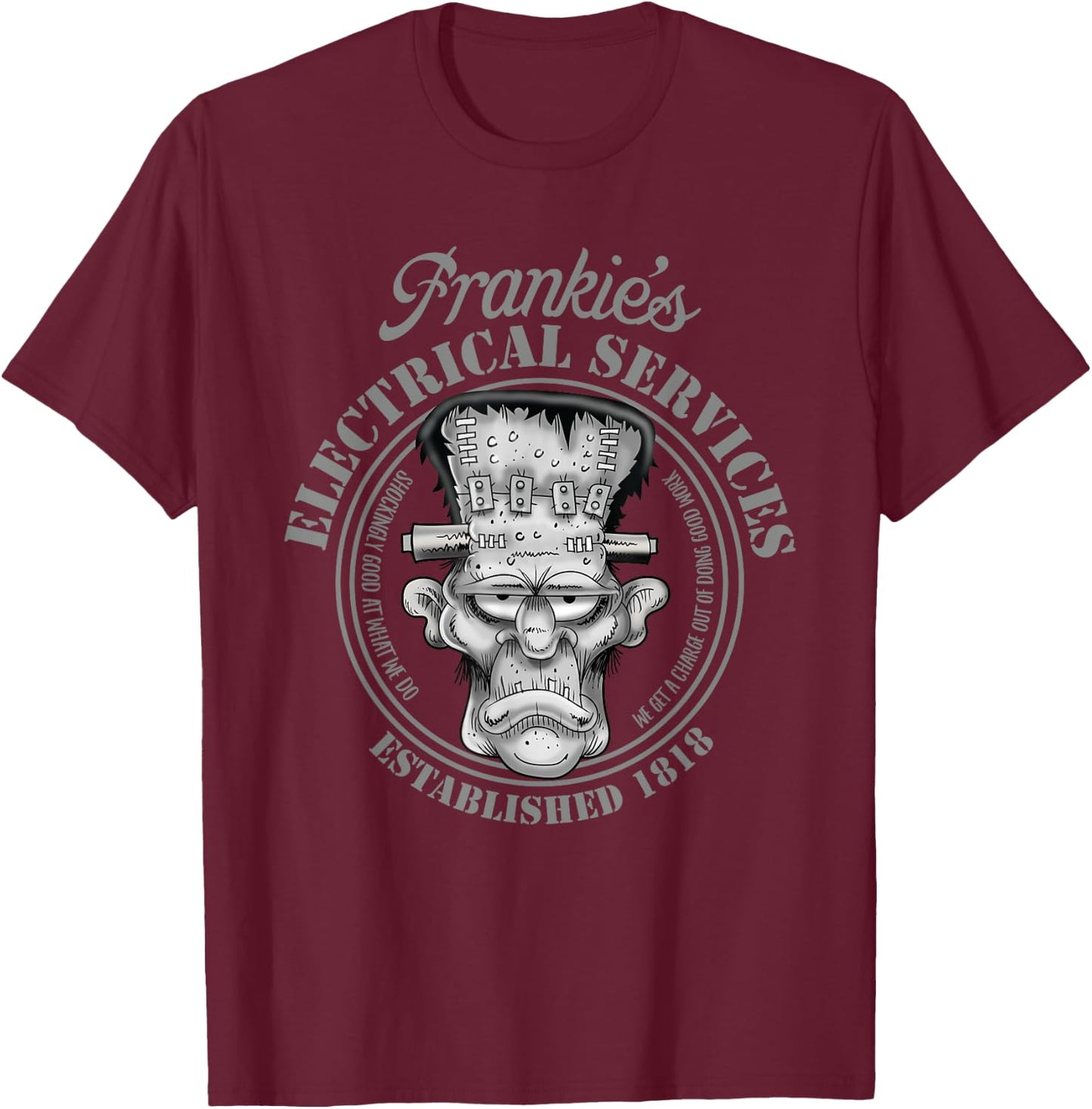 Frankie's Electrical Services Hot Rod Rat Rod Monster T-Shirt - T-Shirt | Maroon