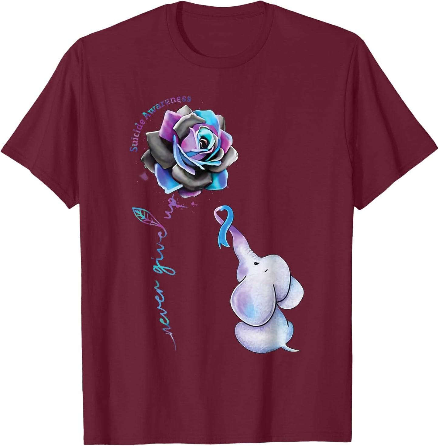 Suicide Prevention Awareness Flower Elephant Ribbon Gift T-Shirt - T-Shirt | Maroon