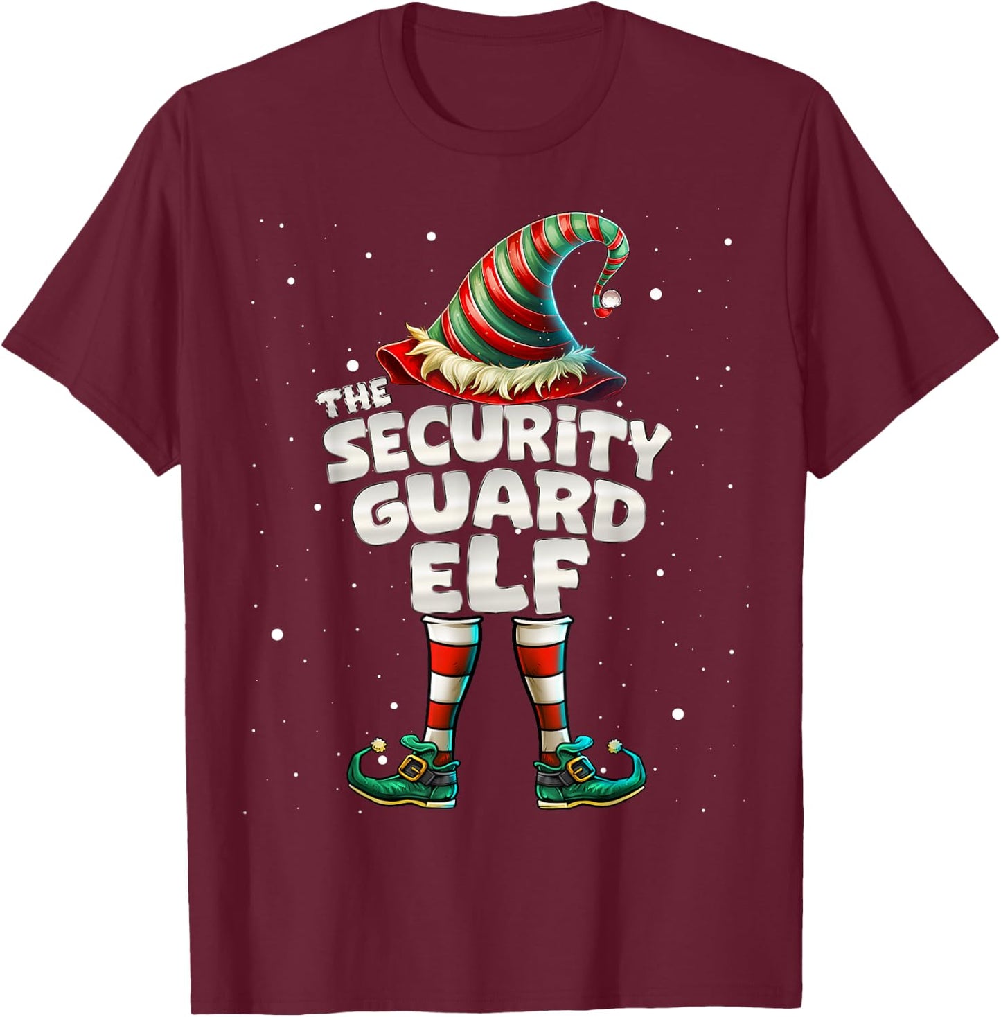 The Security Guard Elf Family Matching Group Christmas T-Shirt - T-Shirt | Maroon